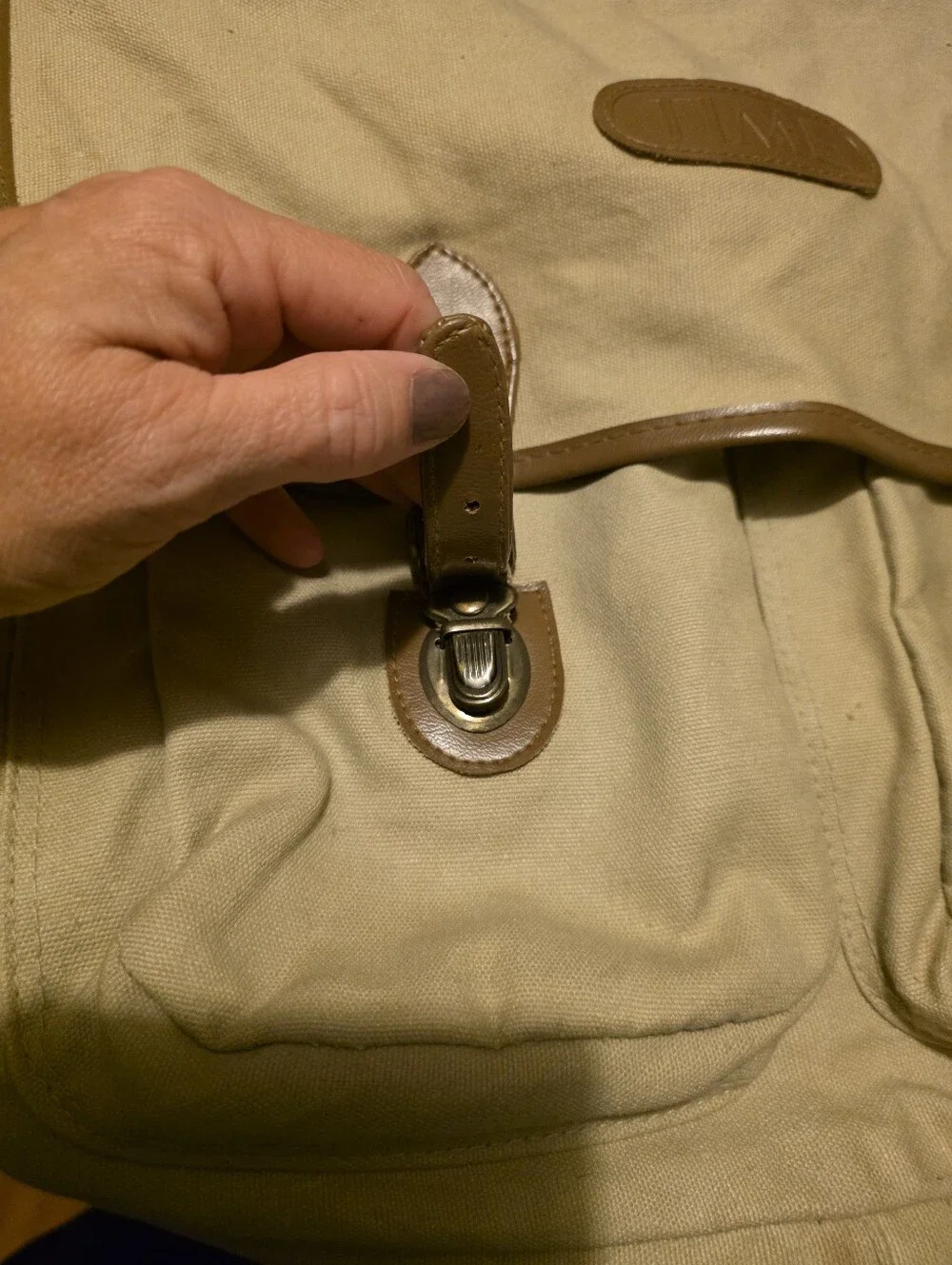 Times Magazine Canvas Messenger Bag with Brown Trim, Leather And Canvas